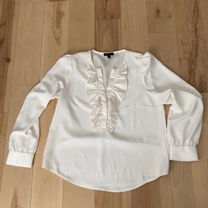 Ivory J. Crew Ruffle-Front Top in Satin Crepe